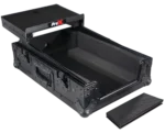 ProX road case with integrated laptop shelf positioned above Rane Seventy-Two mixer in professional DJ setup