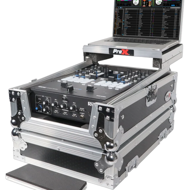 ProX 11-inch DJ mixer road case with laptop shelf for Rane Seventy-Two mixer, front view