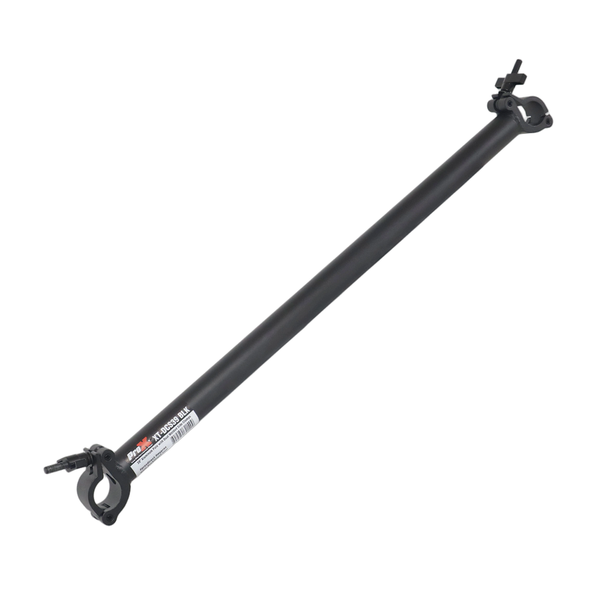 ProX 39-Inch Dual-Clamp Cross Support Pole Front View ProX 39-inch black dual-clamp cross support pole for LED ground support systems, front view