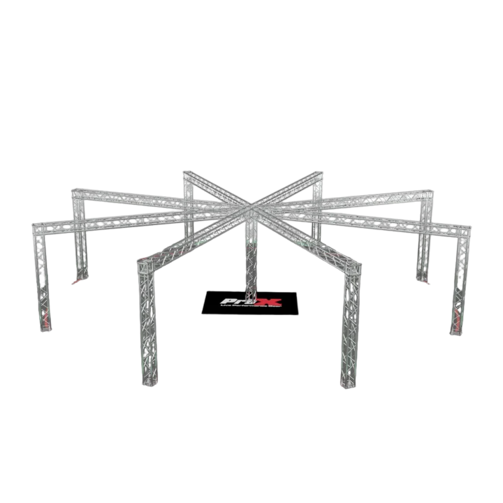 ProX F34 Spider trade show display booth truss system with white aluminum frame and black spider connectors