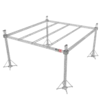 ProX F34 stage roofing truss system with ground support legs and chain hoists, 32x32x23 feet configuration