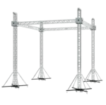 ProX F34 stage roofing truss system with ground support and chain hoists, 20x20x23 feet front view