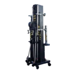 ProX FANTEK compact front loading line array tower system displayed from side angle showing lifting mechanism