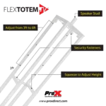 ProX Flex Totem TV adjustable stand height dimensions diagram showing 3ft to 6ft range specifications