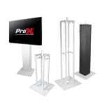 ProX Flex Totem TV stand with adjustable height from 3ft to 6ft, foldable base plate and integrated speaker stud