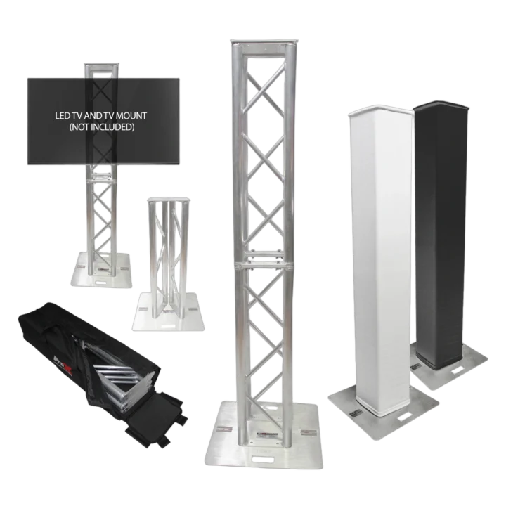 ProX Flex Tower Totem adjustable stand package with carrying bag, extended to full height