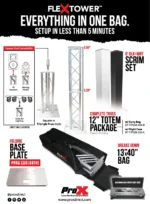 ProX Flex Tower Totem adjustable height dimensions diagram showing 6.56ft and 3.28ft configurations