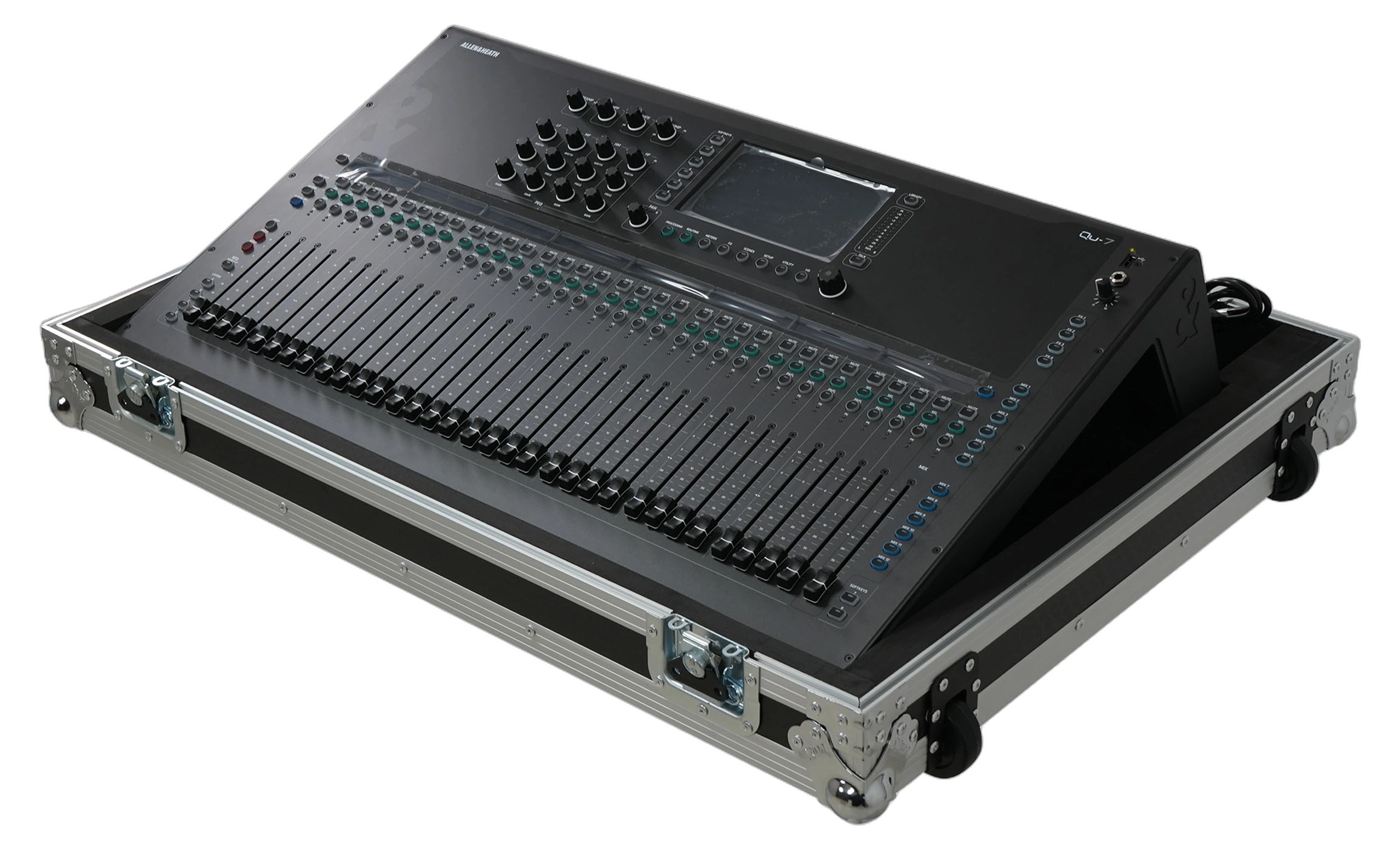 ProX Flight Case Allen Heath QU7 Mixer Console ProX flight case for Allen & Heath QU7 digital audio mixer console with low profile wheels