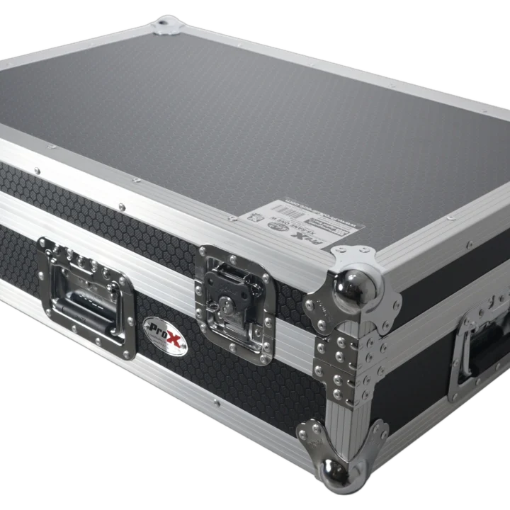 ProX flight case for Pioneer DDJ-FLX10 DJ controller with 1U rack space and wheels, side view
