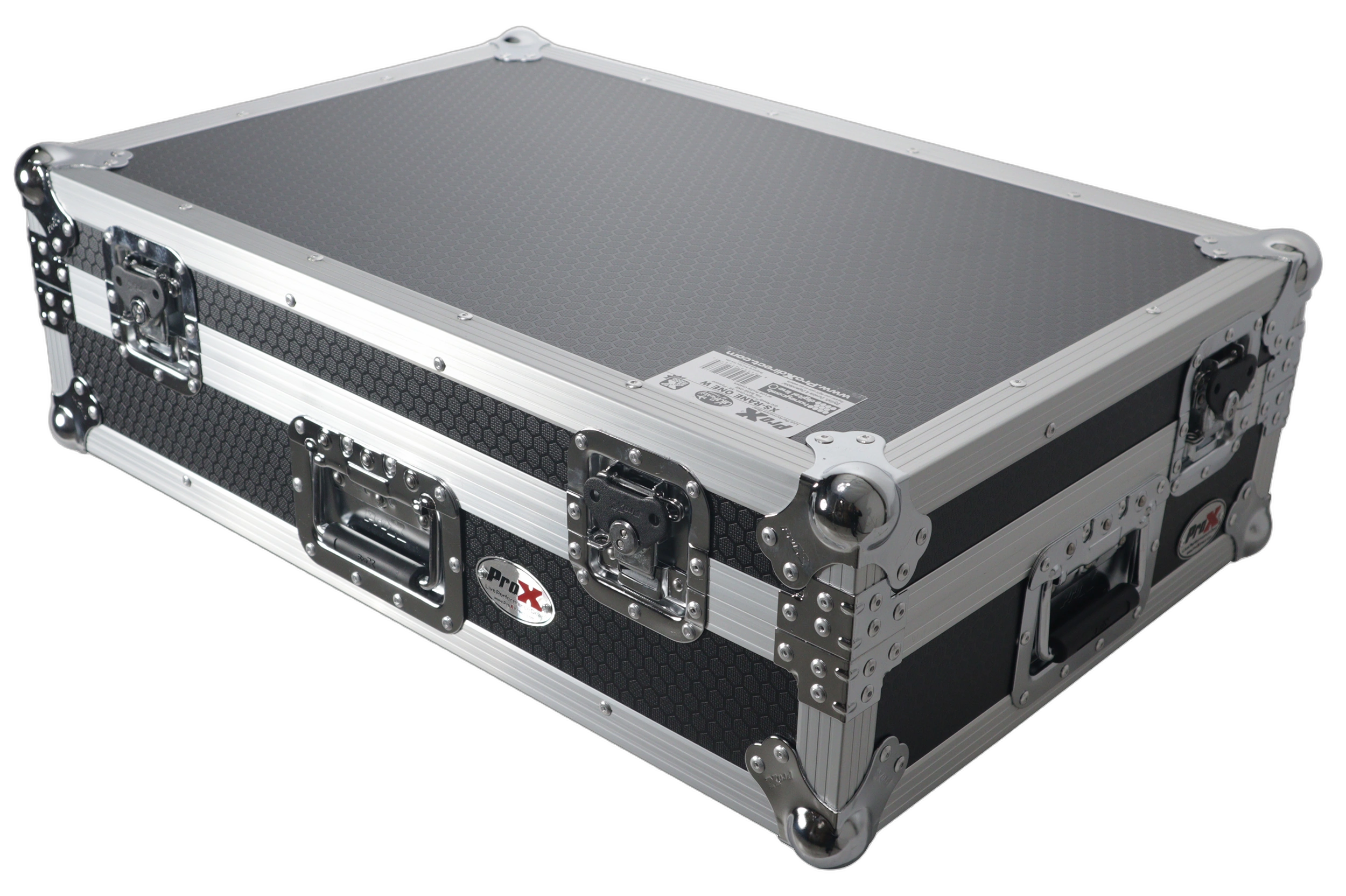 ProX Flight Style Road Case DJ Controller Rack Space ProX flight case for Pioneer DDJ-FLX10 DJ controller with 1U rack space and wheels, side view