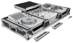 ProX flight case DJ coffin for Pioneer DJM-900NXS2 mixer and CDJ-3000 players side profile with wheels