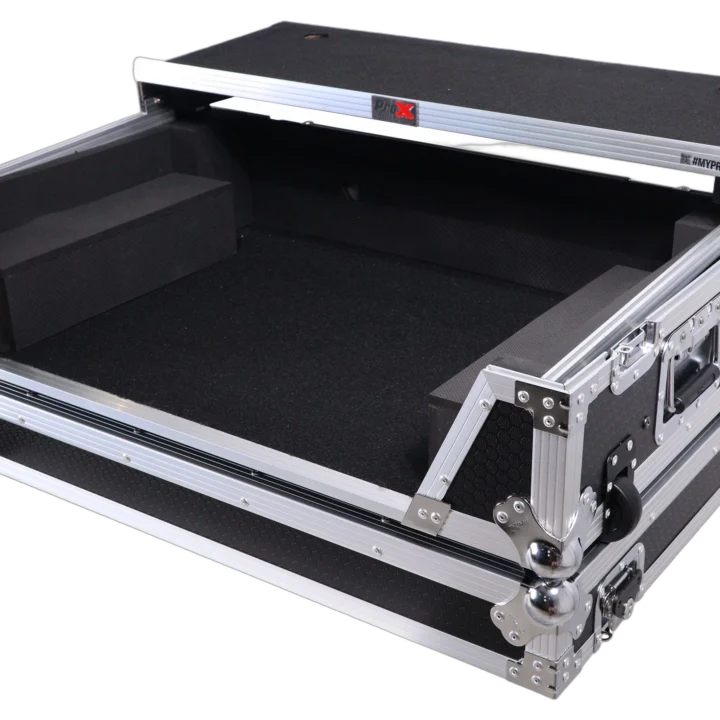 ProX flight case for Pioneer DDJ-FLX10 DJ controller with integrated laptop shelf and wheel base