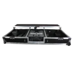 ProX flight case with Rane 72 mixer, two turntables, and integrated laptop shelf in battle mode configuration