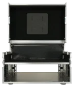 ProX Flight Case Regie 4 with video production controller, LCD display, and 19-inch 3U rack mount detail view