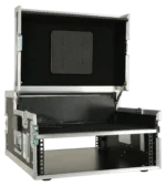 ProX Flight Case Regie 4 with integrated LCD screen and 19-inch 3U video production controller front view
