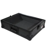 ProX flight case for turntable with universal foam kit in black, showing protective storage application setup