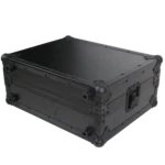 ProX flight case for turntable with universal foam kit, black finish, side profile view showing depth