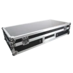 ProX flight coffin case for Rane 72 mixer and turntables showing rear panel connections and cable management