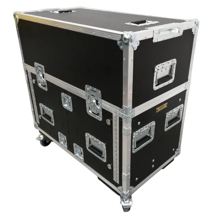 ProX hydraulic lift case for Allen Heath DLive C2500 console showing flip-ready mechanism detail