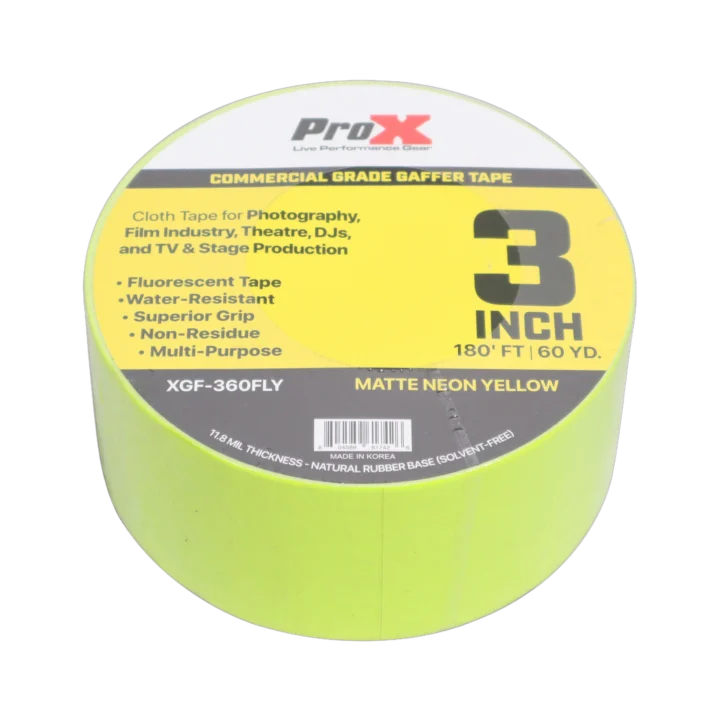 ProX fluorescent yellow commercial grade gaffer tape 60 yard roll, non-residue adhesive