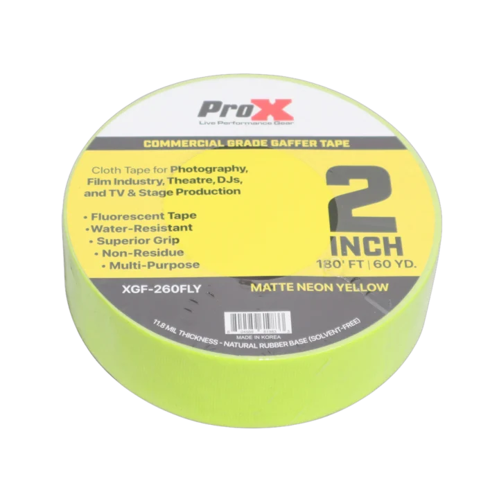 ProX fluorescent yellow commercial grade gaffer tape 2 inch width 180 feet roll front view
