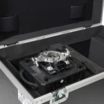 ProX folding plate with dual truss clamp for moving head stage lighting, side profile view
