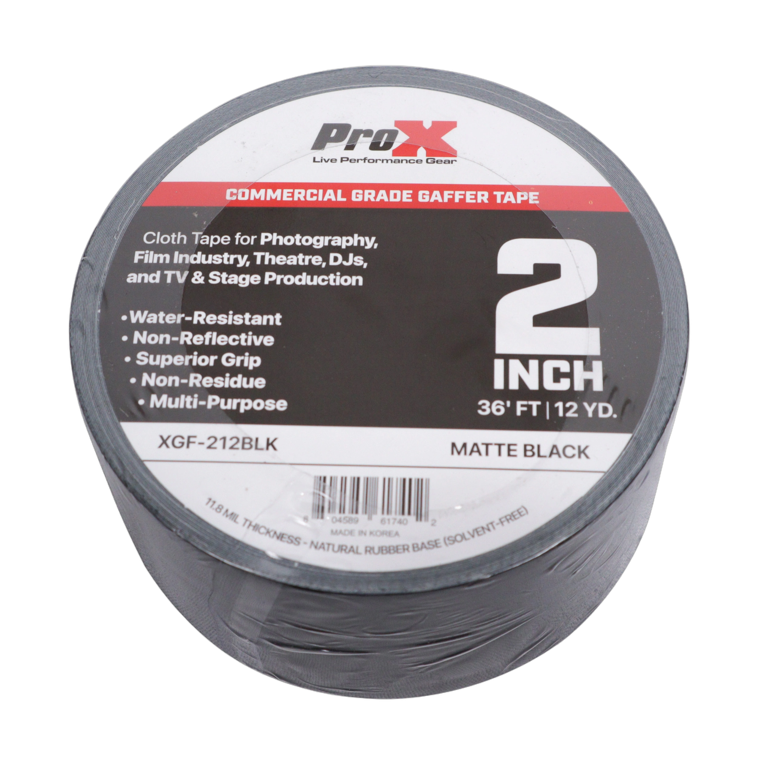 ProX 2 Inch 36FT Matte Black Gaffer Tape Roll ProX 2 inch 36 foot matte black commercial grade gaffer tape roll with non-residue adhesive