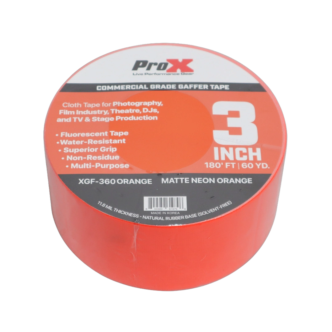 ProX 3 Inch Fluorescent Orange Commercial Grade Gaffer Tape ProX fluorescent orange gaffer tape roll, 3 inch width, 60 yard commercial grade non-residue