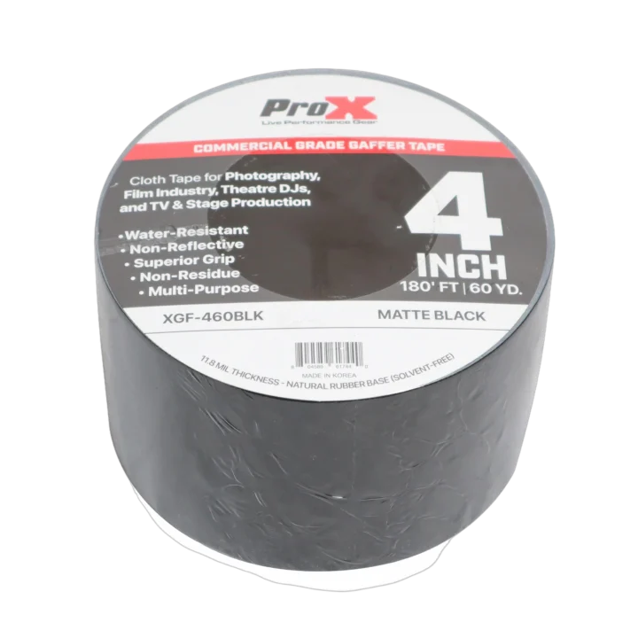 ProX 4 inch 60 yard matte black commercial grade gaffer tape roll with non-residue adhesive