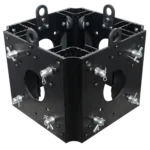 ProX ground support sleeve block for F34 truss systems, black finish, detail view showing connection mechanism