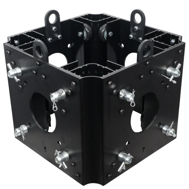 ProX ground support sleeve block for F34 truss segment systems in black finish, front view