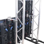 ProX ground support stabilizing T-base for LED screen wall stacking with dimensional measurements and specifications