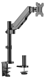 ProX laptop tray and bracket with gas spring double arm mounted on desk supporting 17 to 32 inch monitor