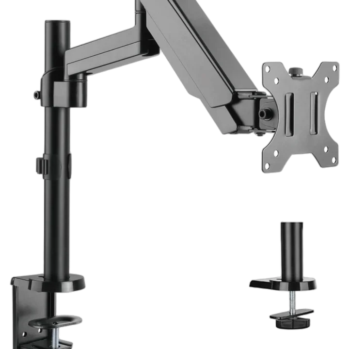 ProX laptop tray and bracket with dual gas spring arms mounted on stand, fits 17 to 32 inch monitors