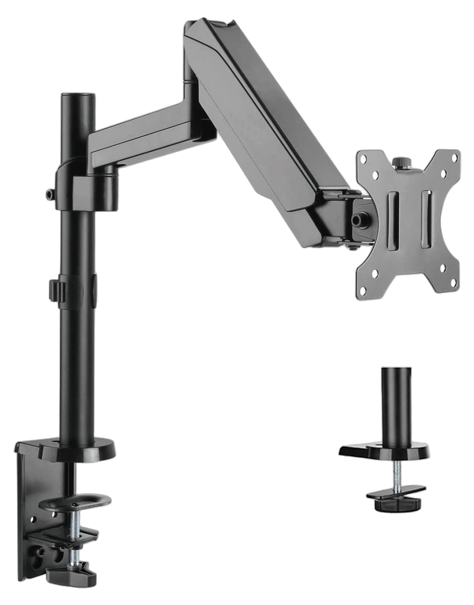 ProX Laptop Tray Bracket Gas Spring Double Arm Monitor Mount ProX laptop tray and bracket with dual gas spring arms mounted on stand, fits 17 to 32 inch monitors