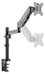 ProX laptop tray bracket with dual gas spring arms mounted on adjustable stand, side view