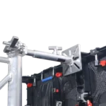 ProX LED panel wall mounting plate with 2-inch pole truss clamp connection detail showing ground stacking and hanging hardware