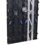 ProX LED panel wall mounting plate with 2-inch pole truss clamp installed on ground stacking setup