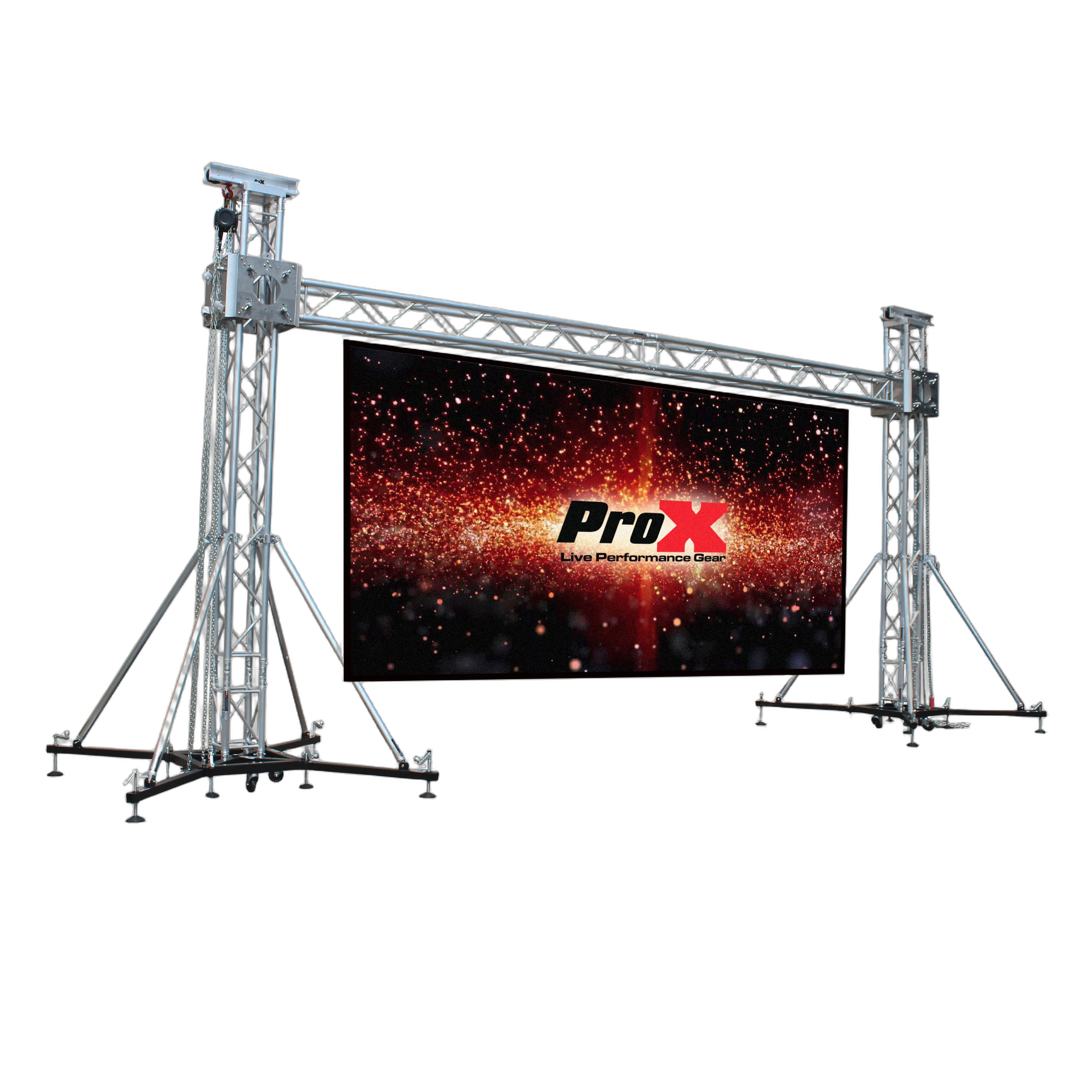 ProX LED Screen Display Panel Video Fly Wall Truss Ground Support System ProX LED screen display panel video fly wall truss ground support system 20 feet wide 23 feet tall outdoor with hoist front view