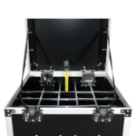 ProX microphone stand case with casters showing internal storage compartment detail for 25 units