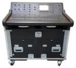 ProX MIDAS M32 flip-ready hydraulic console case showing close-up detail of lifting mechanism and retraction system