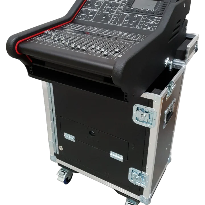 ProX MIDAS M32R flip-ready hydraulic console lifting 1U rack space case front view