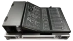 ProX flight case doghouse compartment detail showing secure storage design for Midas M32R mixer