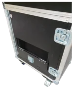 ProX MIDAS M32R flip-ready hydraulic console mixer in protective flight case with retractable lifting handles