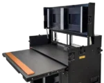ProX mobile AV broadcasting studio workstation case with 2x 4U top and 2x 12U bottom compartments in black finish, shown in professional studio application setup