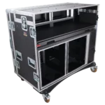 ProX mobile AV broadcasting studio workstation case with 4U and 12U rack spaces in professional streaming setup