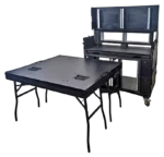 ProX mobile AV broadcasting studio workstation case dimensional diagram showing 2x4U top and 2x12U bottom configuration