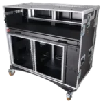 ProX mobile AV broadcasting studio workstation case with 2x 4U top and 2x 12U bottom rack configuration