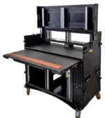 ProX mobile AV broadcasting studio workstation case with stacked 4U and 12U rack units, black finish