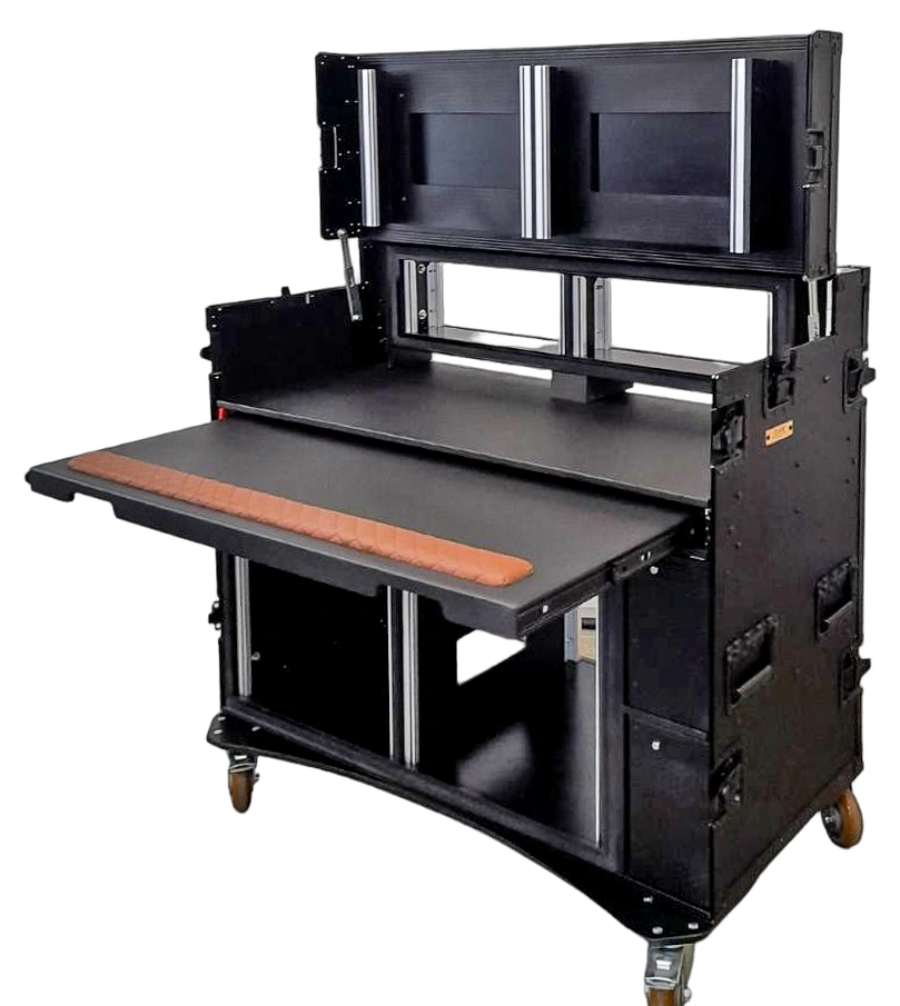 ProX Mobile AV Broadcasting Studio Workstation Case ProX mobile AV broadcasting studio workstation case with stacked 4U and 12U rack units, black finish